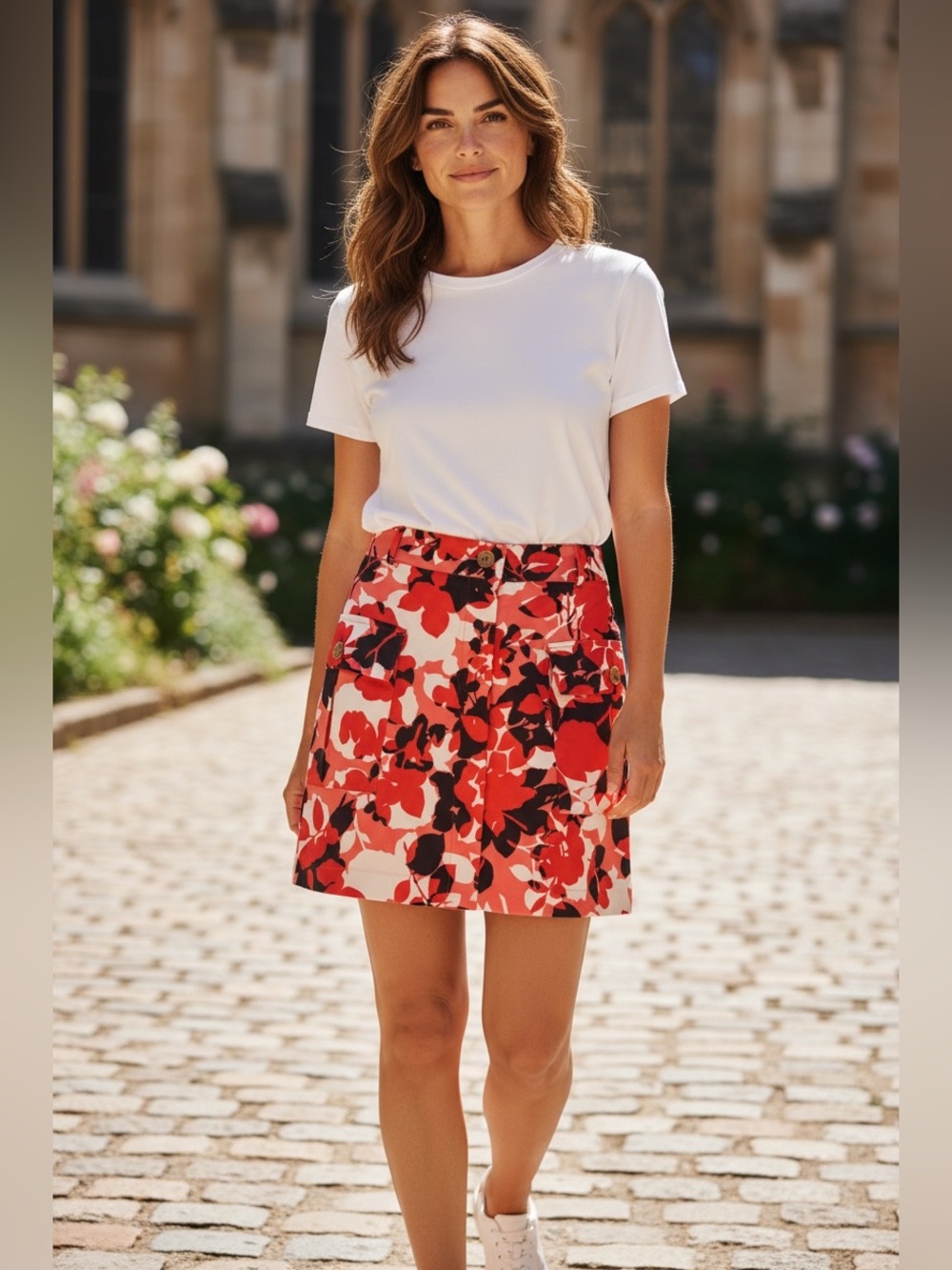 Michael Kors Red Black White Floral Mini Skirt